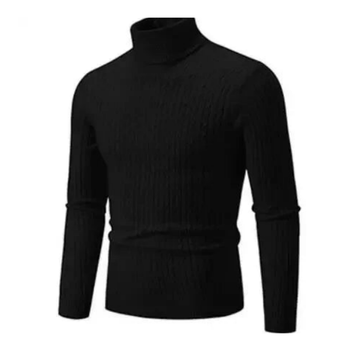 Pull col roulé homme en maille torsadée ajustée – Gabriel - Noir