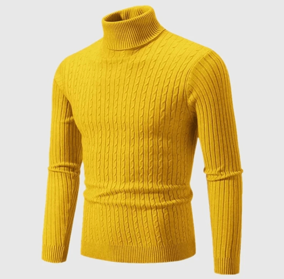 Pull col roulé homme en maille torsadée ajustée – Gabriel - Jaune