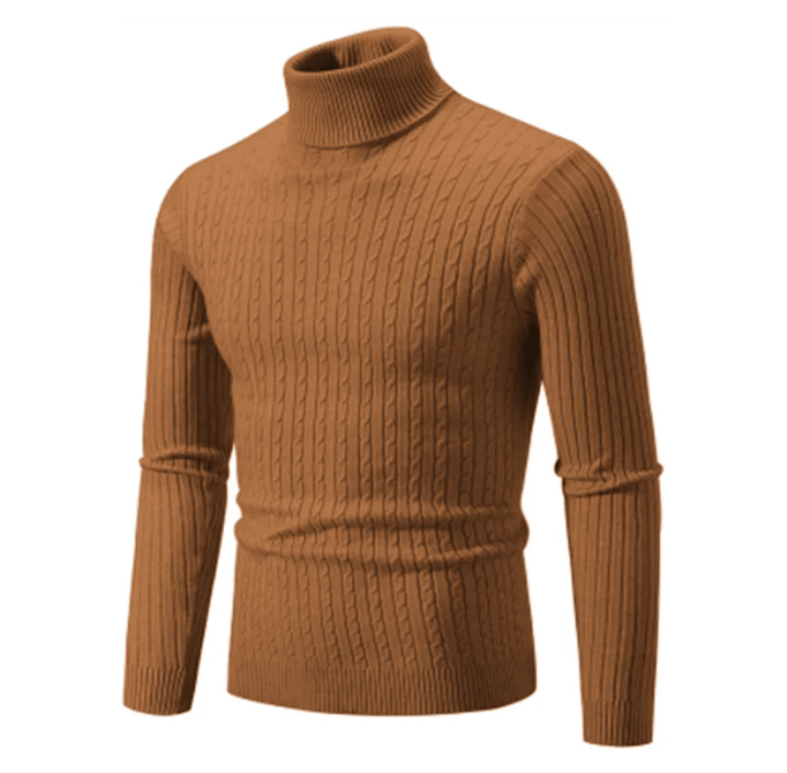 Pull col roulé homme en maille torsadée ajustée – Gabriel - Brun