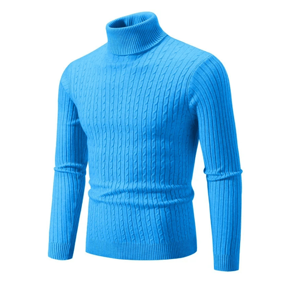 Pull col roulé homme en maille torsadée ajustée – Gabriel - Bleu clair
