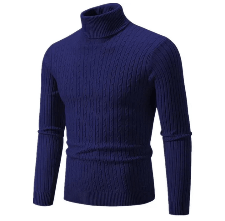 Pull col roulé homme en maille torsadée ajustée – Gabriel - Bleu marine