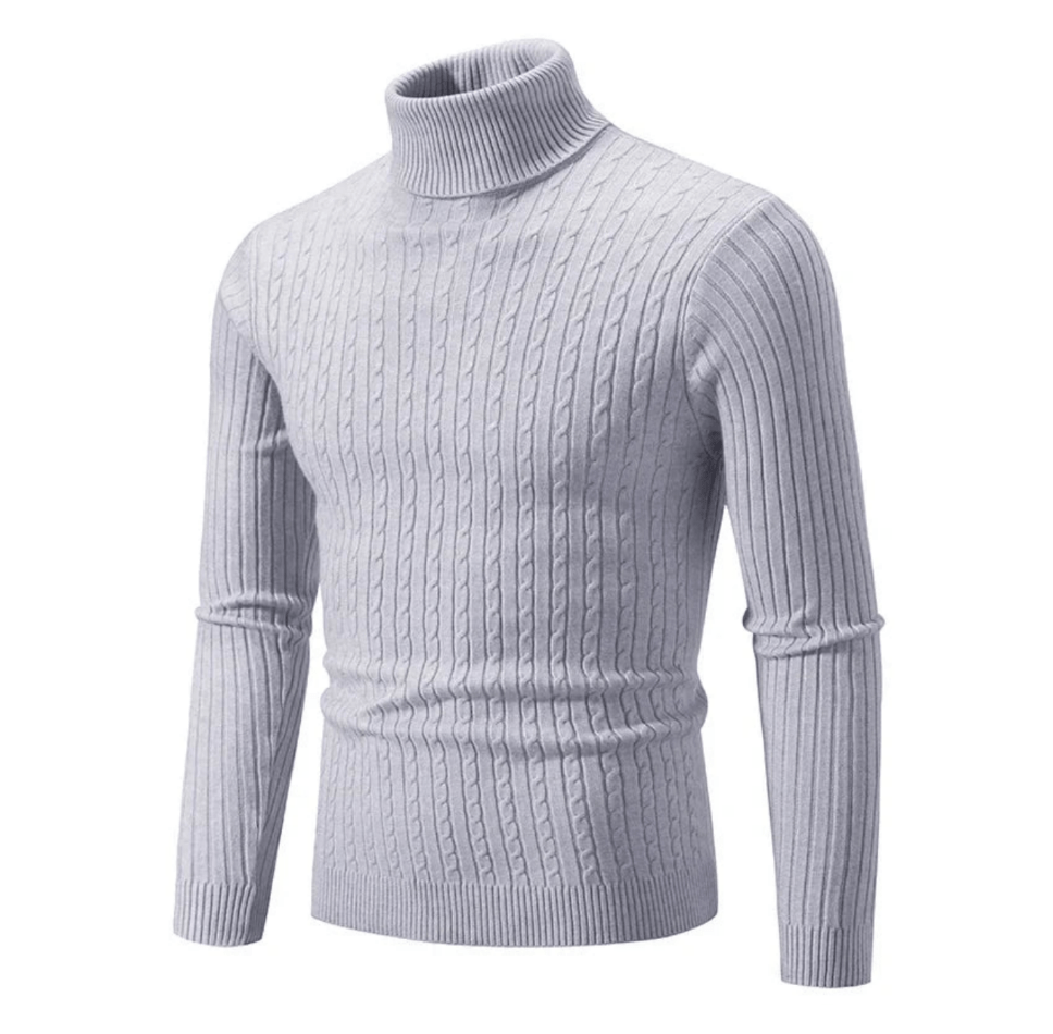 Pull col roulé homme en maille torsadée ajustée – Gabriel - Gris clair