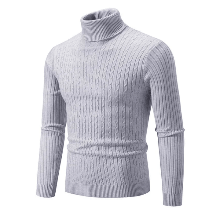 Pull col roulé homme en maille torsadée ajustée – Gabriel - Gris clair