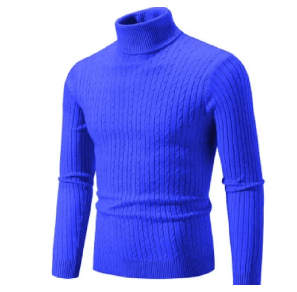 Pull col roulé homme en maille torsadée ajustée – Gabriel - Bleu foncé