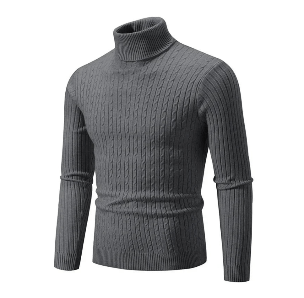 Pull col roulé homme en maille torsadée ajustée – Gabriel - Gris foncé