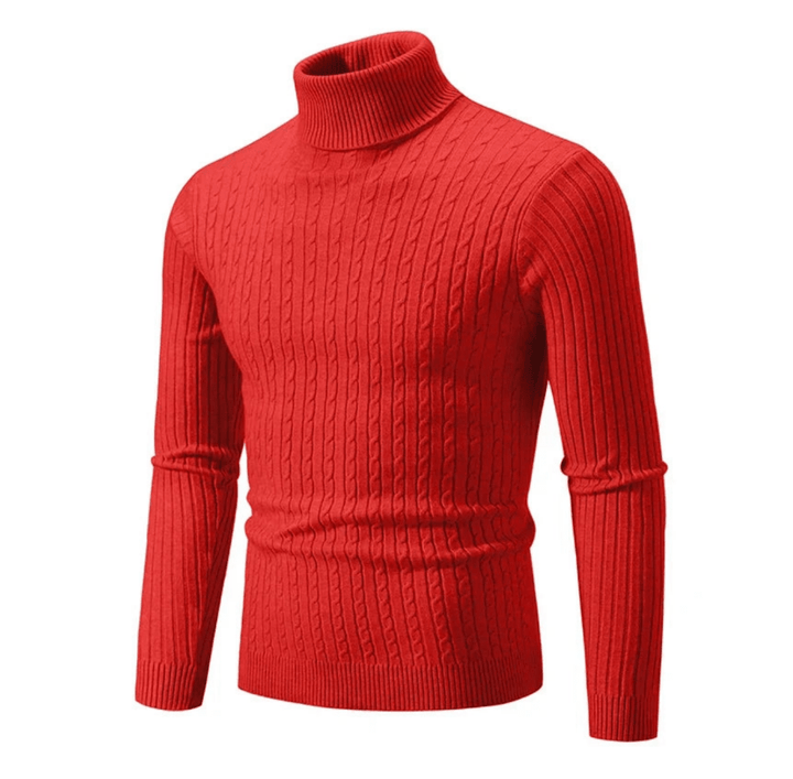 Pull col roulé homme en maille torsadée ajustée – Gabriel - Rouge