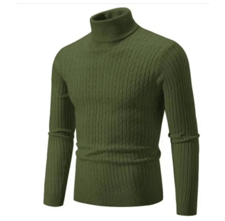 Pull col roulé homme en maille torsadée ajustée – Gabriel - Vert
