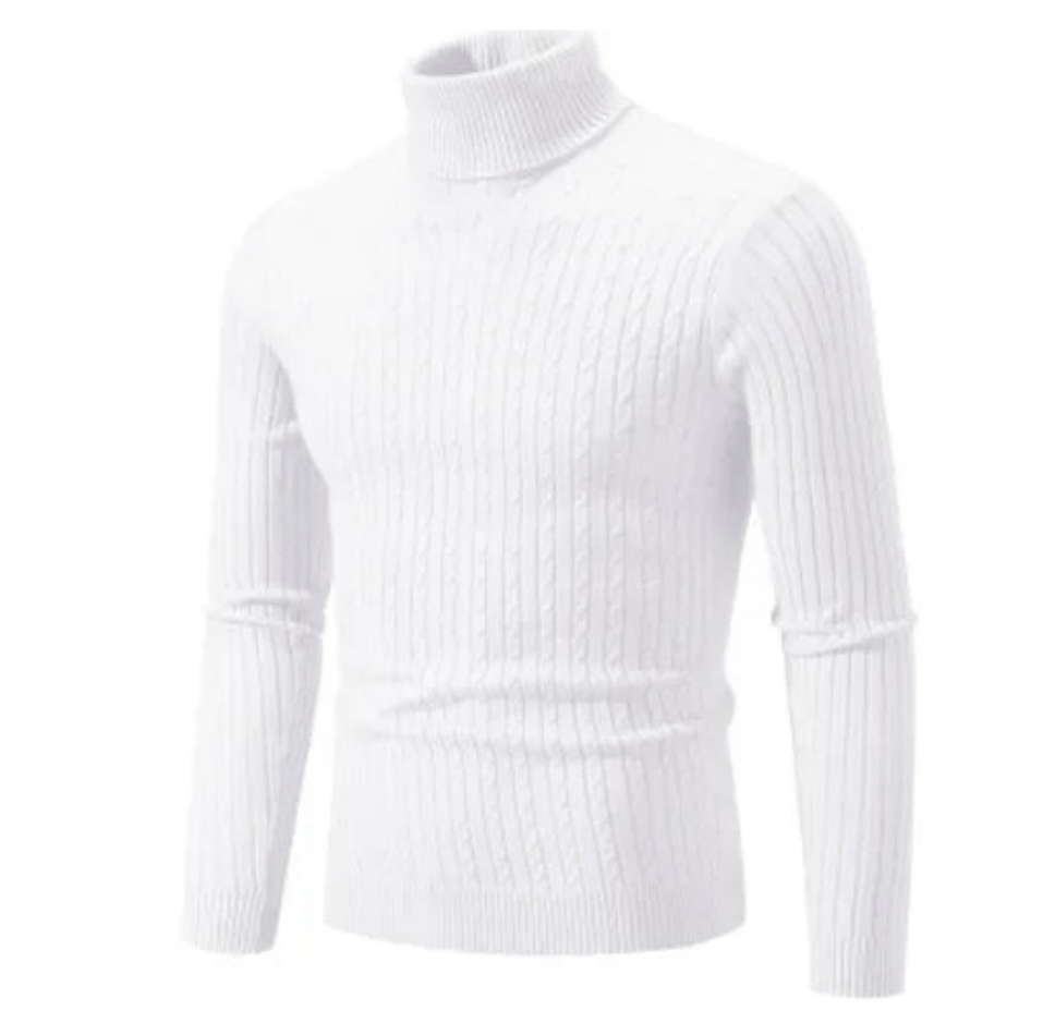 Pull col roulé homme en maille torsadée ajustée – Gabriel - Blanc
