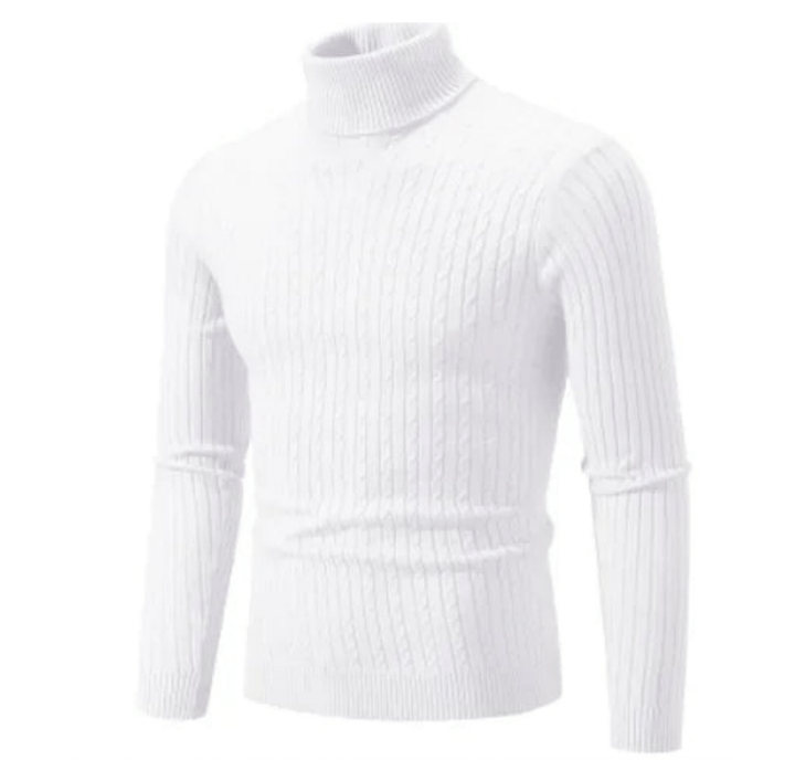 Pull col roulé homme en maille torsadée ajustée – Gabriel - Blanc