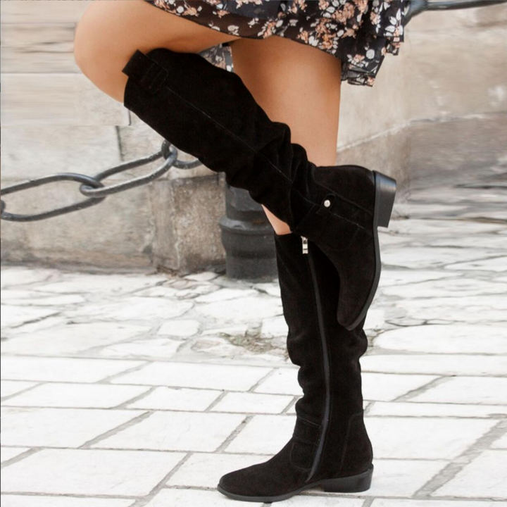 Bottes hautes plates femme souples à zip latéral – Lara – Noir