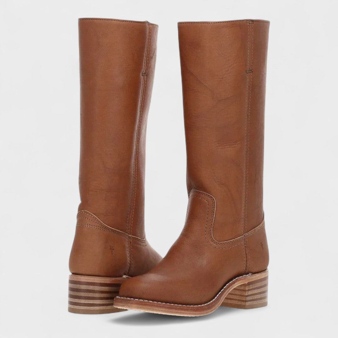 Bottes cavalières femme classiques hautes à talon bloc – Luna – Marron