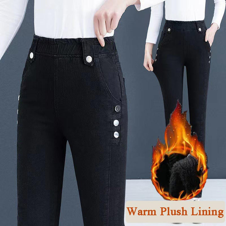 Jean slim femme taille élastique doublé peluche – Joséphine - Noir