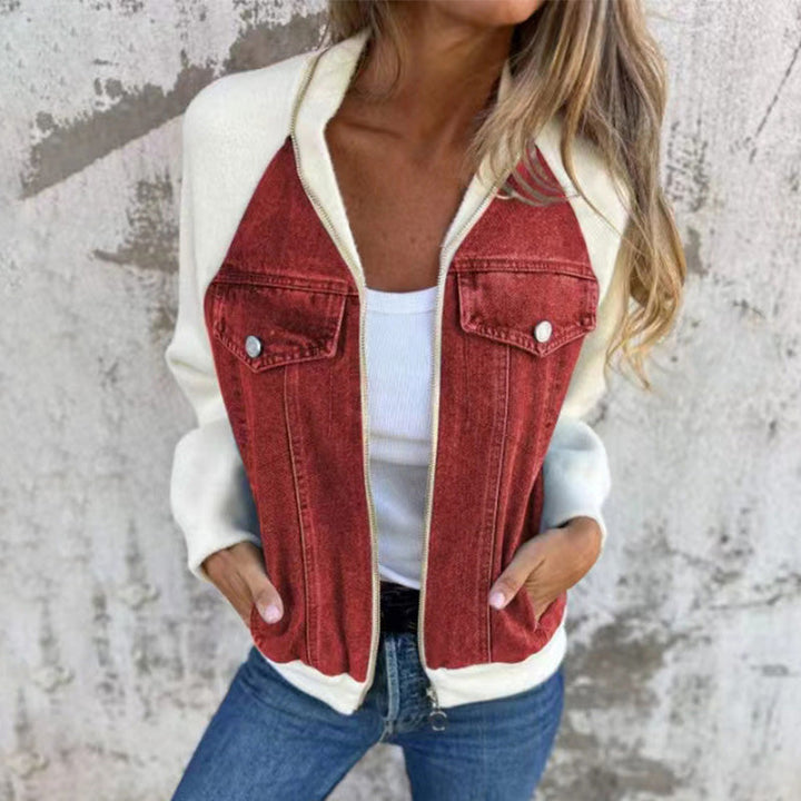 Veste femme zippée en denim à manches raglan en maille – Inès - vue 5
