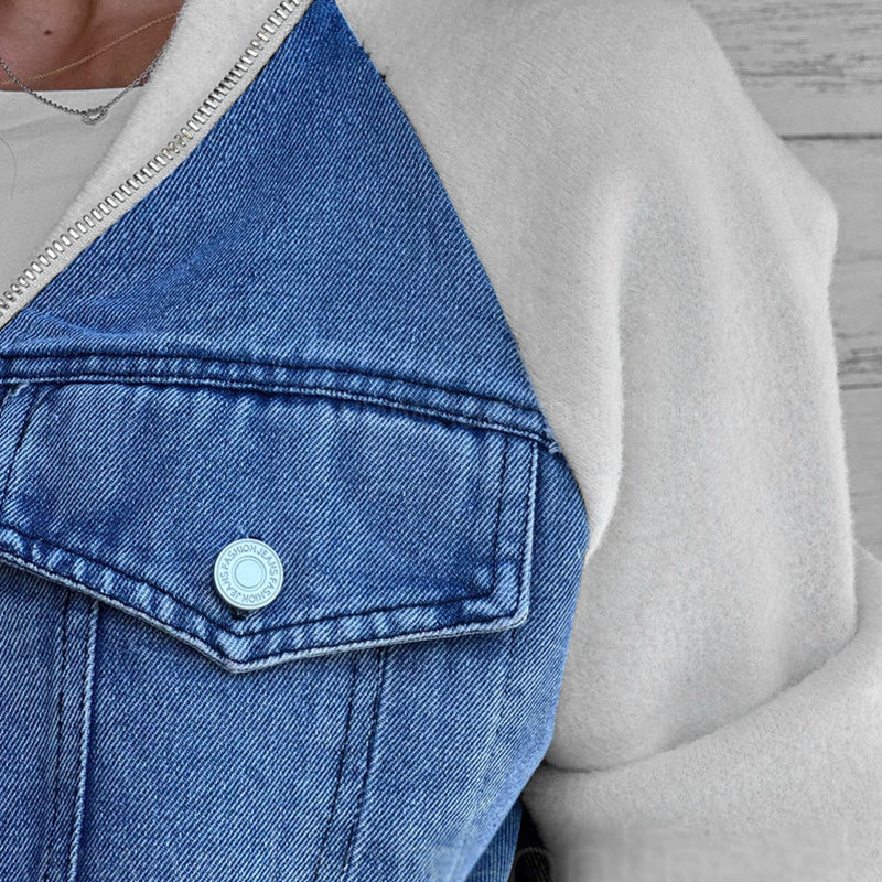 Veste femme zippée en denim à manches raglan en maille – Inès - vue 8
