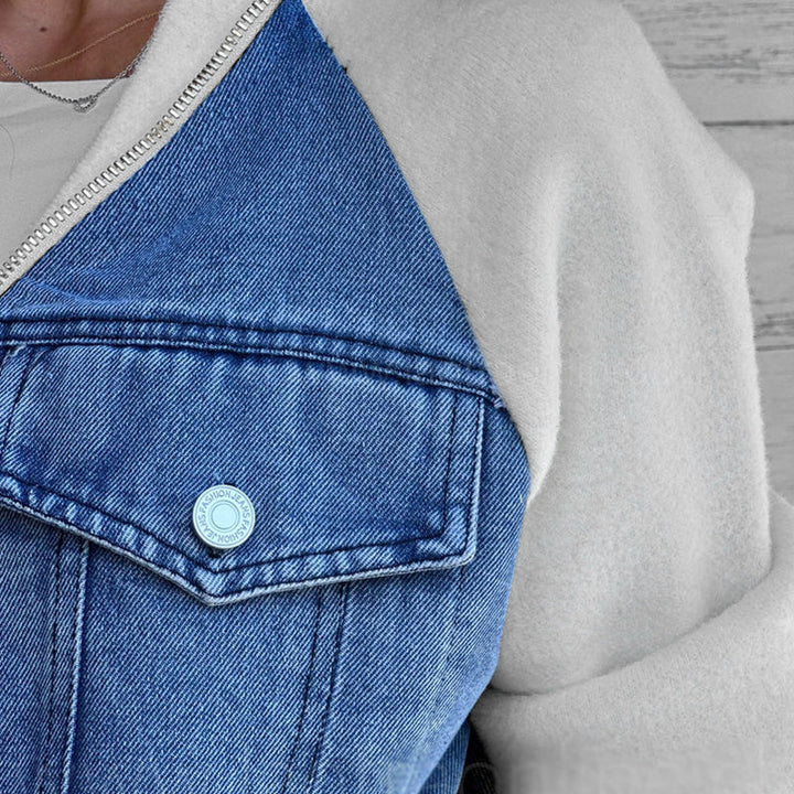 Veste femme zippée en denim à manches raglan en maille – Inès - vue 8