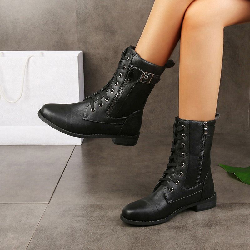Bottines femme à lacets et zip latéral avec boucle, bout large confortable – Inès - vue 4