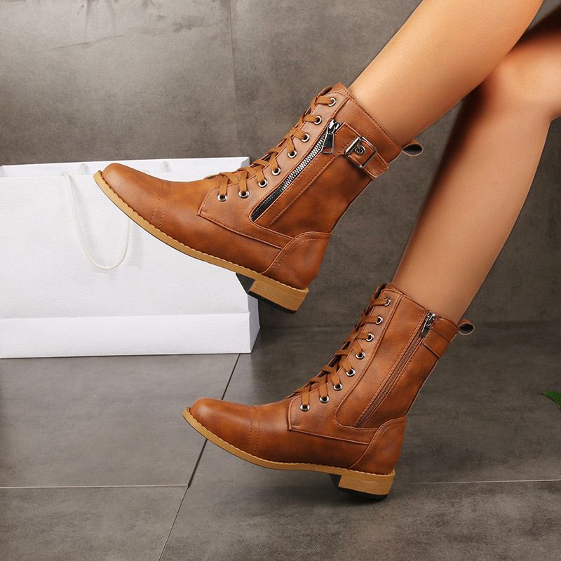 Bottines femme à lacets et zip latéral avec boucle, bout large confortable – Inès - vue 1