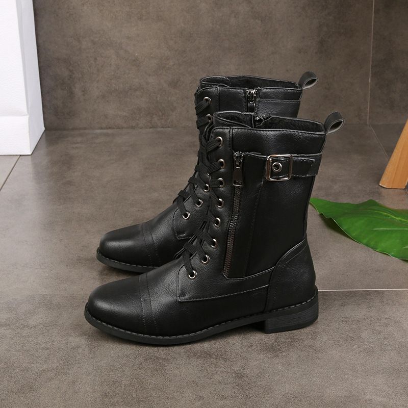 Bottines femme à lacets et zip latéral avec boucle, bout large confortable – Inès - vue 8