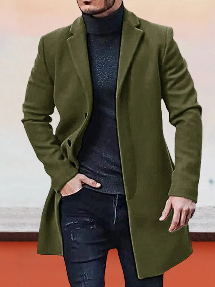 Manteau mi-long homme à boutonnage simple et col à revers – Antoine - Vert militaire