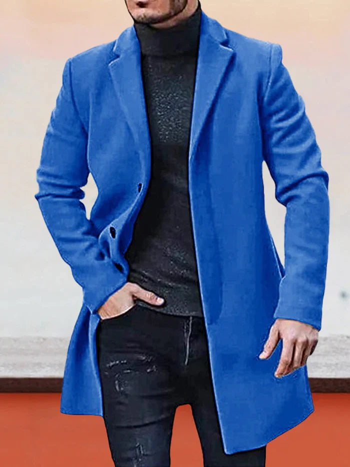 Manteau mi-long homme à boutonnage simple et col à revers – Antoine - Bleu roi