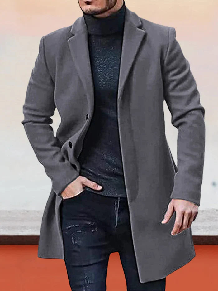 Manteau mi-long homme à boutonnage simple et col à revers – Antoine - Gris foncé