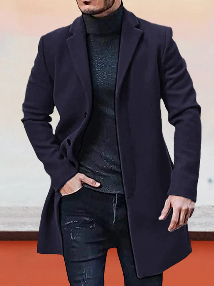 Manteau mi-long homme à boutonnage simple et col à revers – Antoine - Bleu marine
