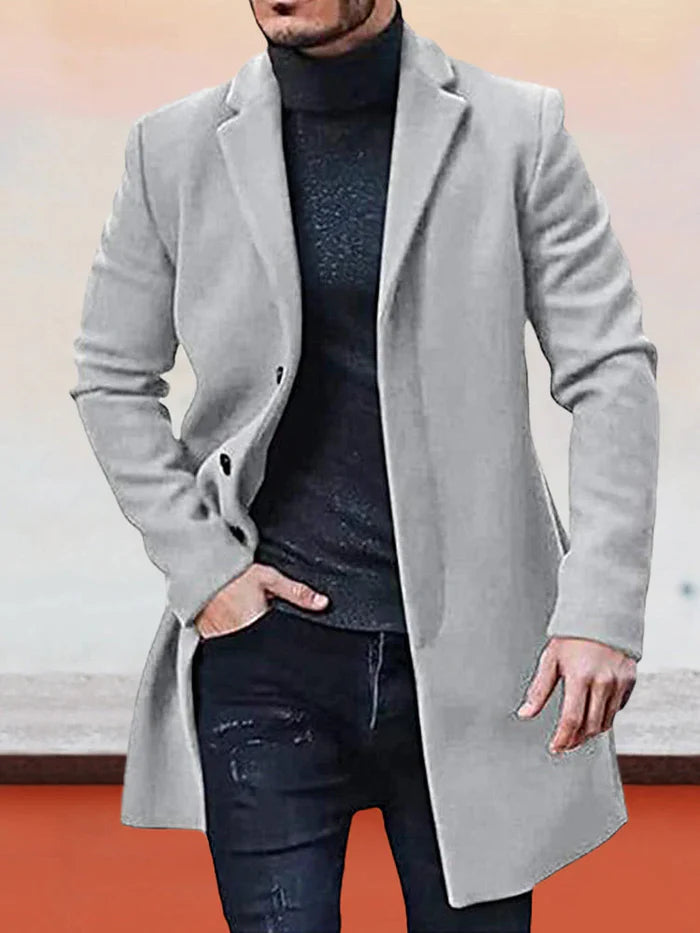 Manteau mi-long homme à boutonnage simple et col à revers – Antoine - Gris clair