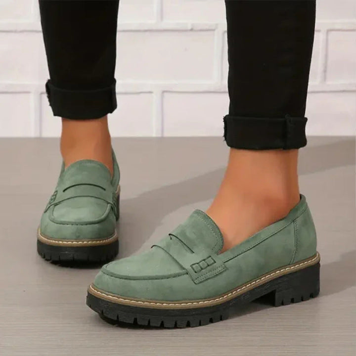 Mocassins femme orthopédiques confort à semelle compensée – Elise – Vert