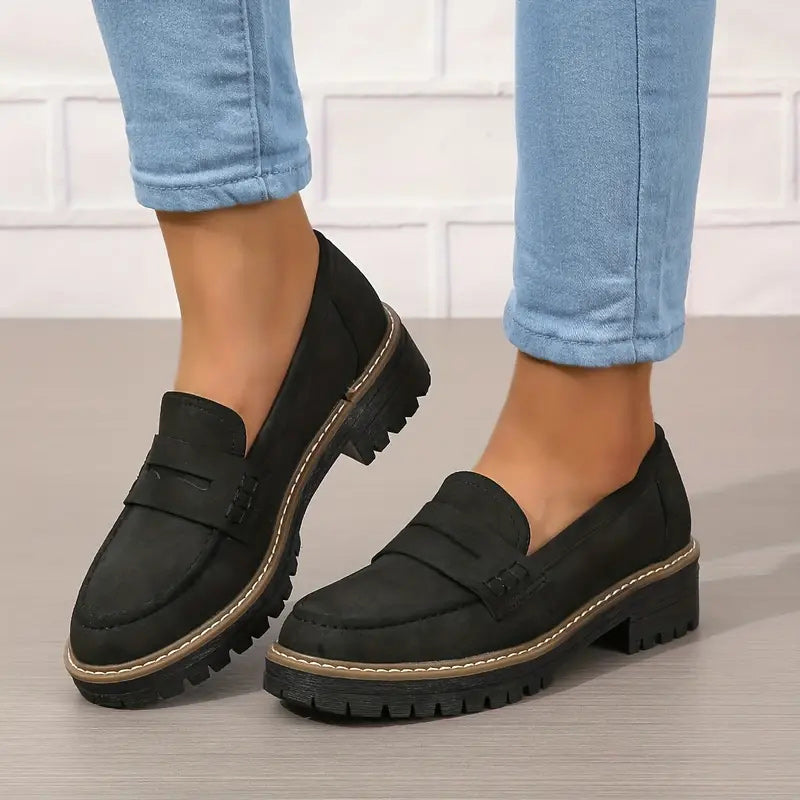 Mocassins femme orthopédiques confort à semelle compensée – Elise – Noir