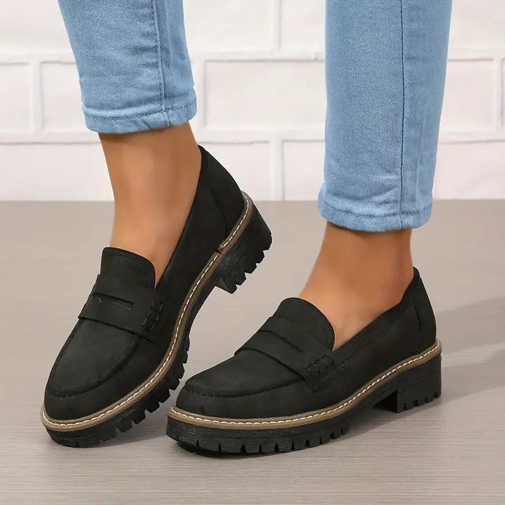 Mocassins femme orthopédiques confort à semelle compensée – Elise – Noir