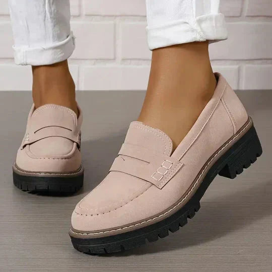 Mocassins femme orthopédiques confort à semelle compensée – Elise – Rose