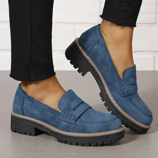 Mocassins femme orthopédiques confort à semelle compensée – Elise – Bleu