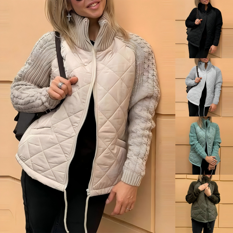 Veste matelassée femme à manches en grosse maille et col montant – Élise - vue 1