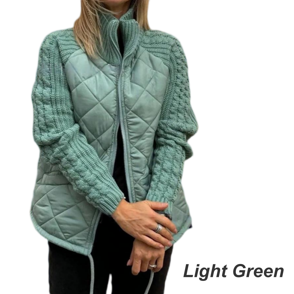 Veste matelassée femme à manches en grosse maille et col montant – Élise - Vert clair