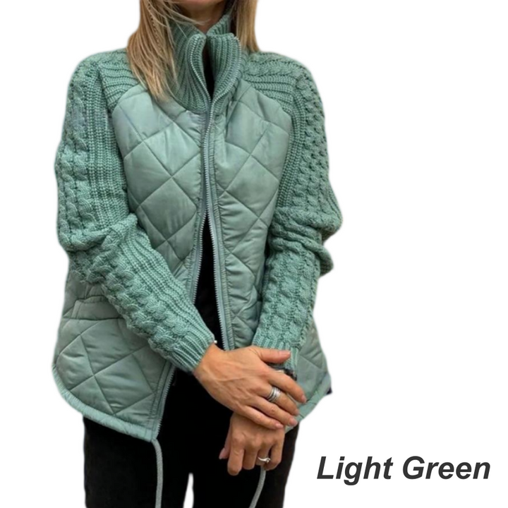 Veste matelassée femme à manches en grosse maille et col montant – Élise - Vert clair