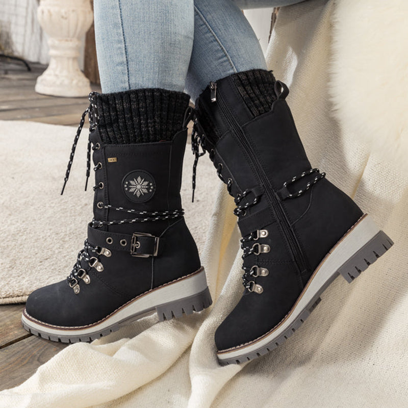 Bottes d'hiver femme à lacets avec revers en maille et semelle crantée – Solène - vue 5