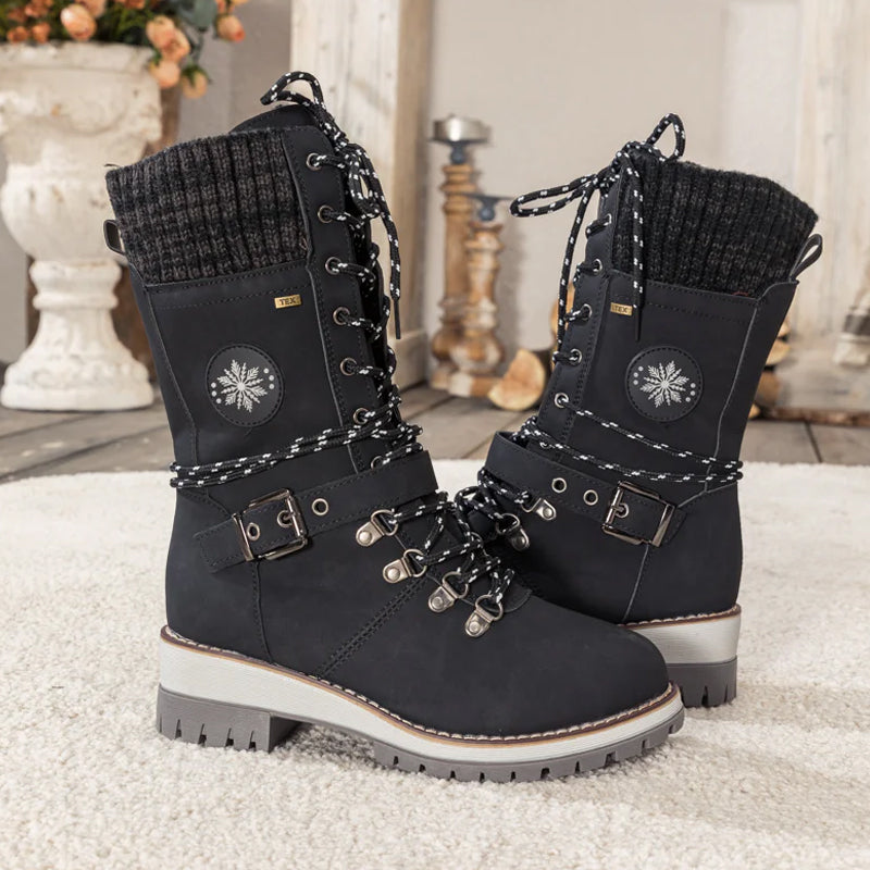 Bottes d'hiver femme à lacets avec revers en maille et semelle crantée – Solène - vue 6