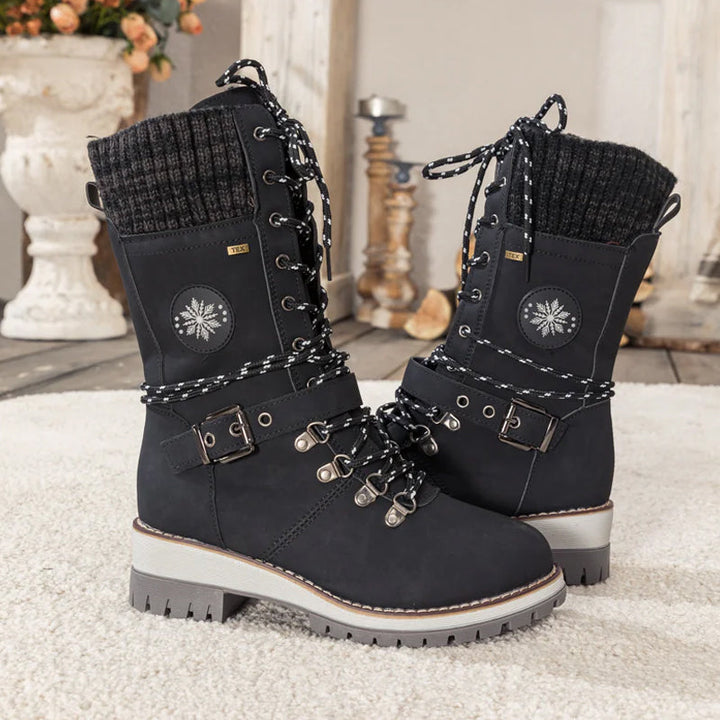 Bottes d'hiver femme à lacets avec revers en maille et semelle crantée – Solène - vue 6