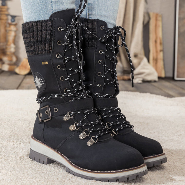 Bottes d'hiver femme à lacets avec revers en maille et semelle crantée – Solène - vue 4