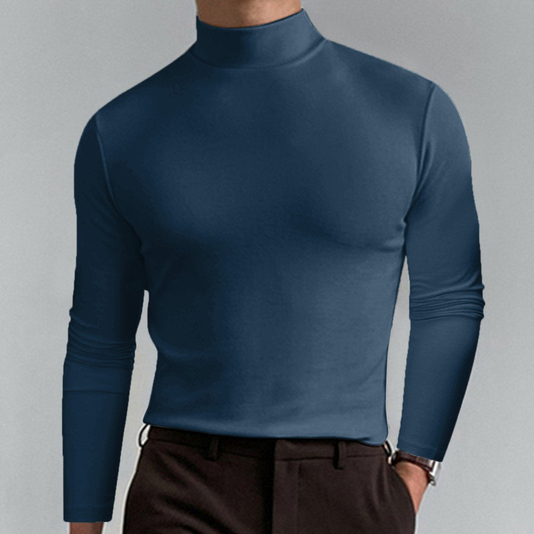 Sous-pull homme col montant coupe ajustée en maille fine – Gabriel - Bleu