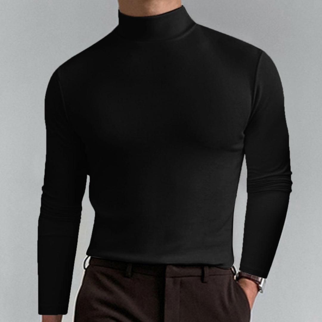 Sous-pull homme col montant coupe ajustée en maille fine – Gabriel - Noir