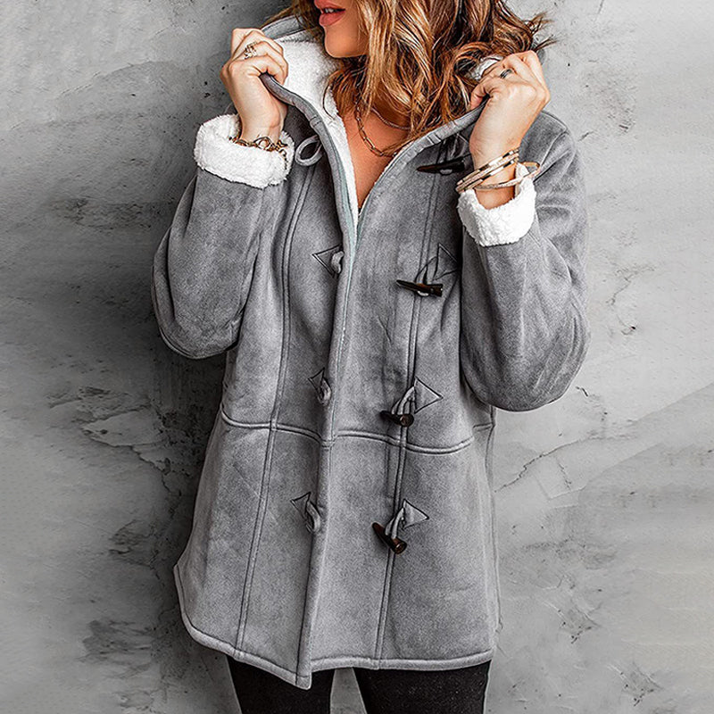 Manteau femme effet suédine à capuche doublé sherpa – Victoire - Gris