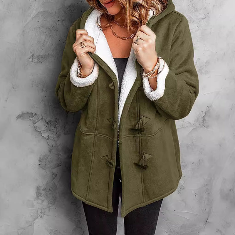 Manteau femme effet suédine à capuche doublé sherpa – Victoire - Vert