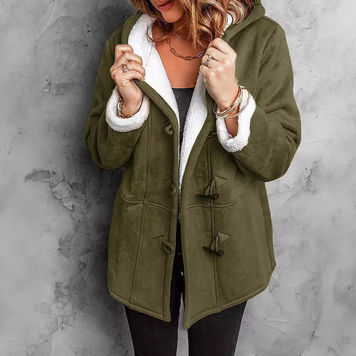 Manteau femme effet suédine à capuche doublé sherpa – Victoire - Vert