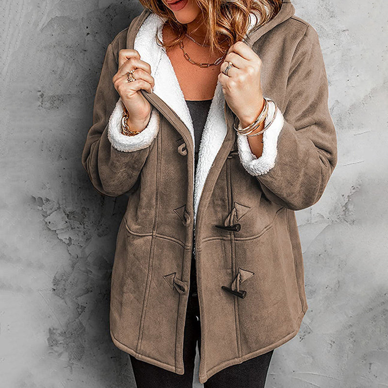 Manteau femme effet suédine à capuche doublé sherpa – Victoire - Marron