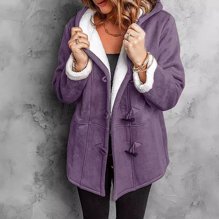 Manteau femme effet suédine à capuche doublé sherpa – Victoire - Violet