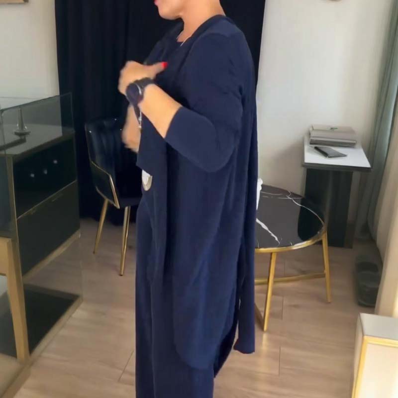 Ensemble 3 pièces femme long gilet, top et pantalon large en maille – Ophélie - vue 6