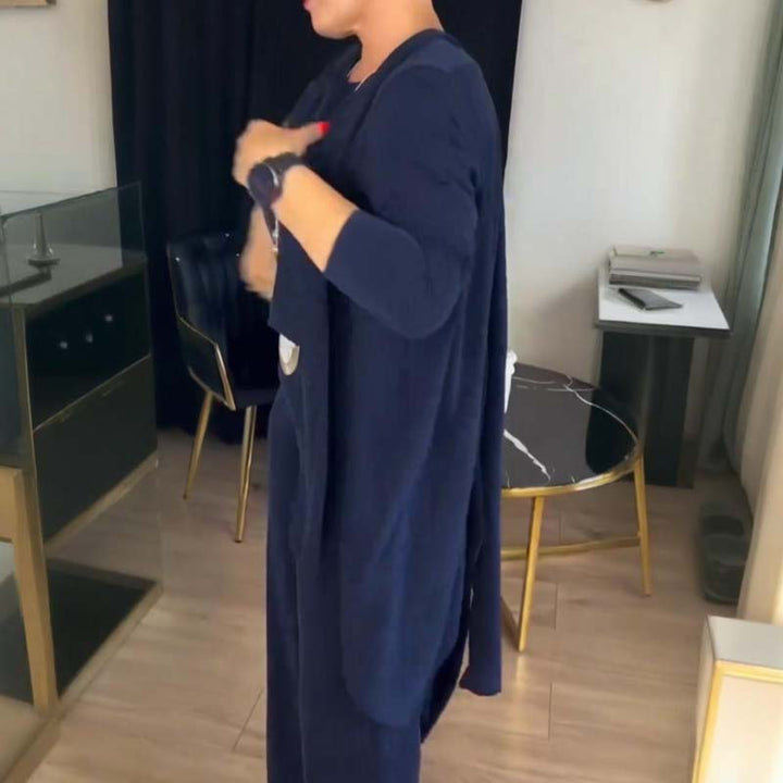 Ensemble 3 pièces femme long gilet, top et pantalon large en maille – Ophélie - vue 6