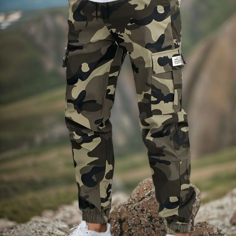 Pantalon cargo homme camouflage multi-poches à chevilles resserrées – Lucas - Kaki
