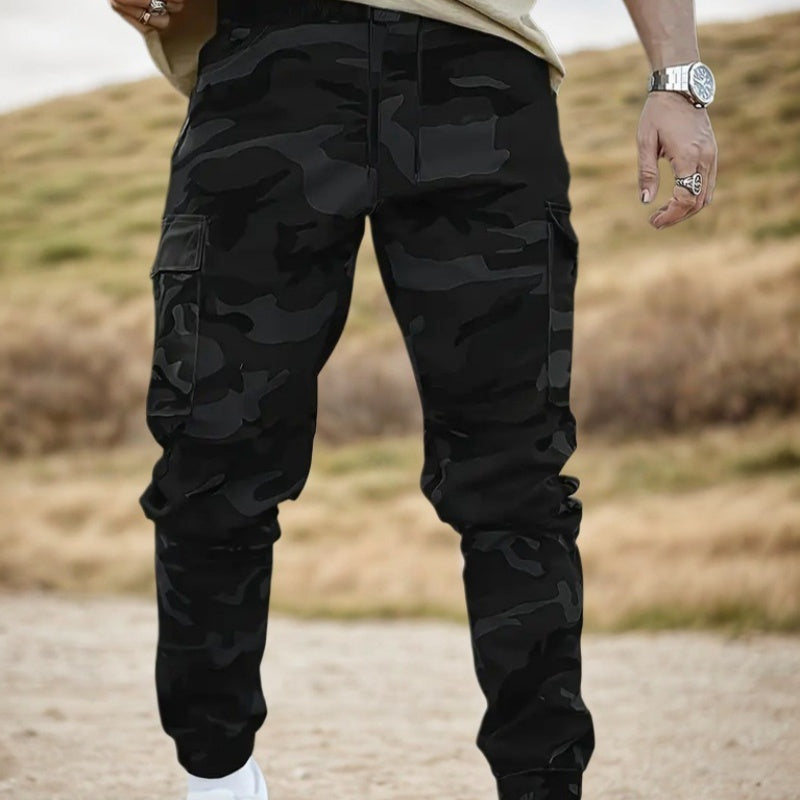 Pantalon cargo homme camouflage multi-poches à chevilles resserrées – Lucas - Noir